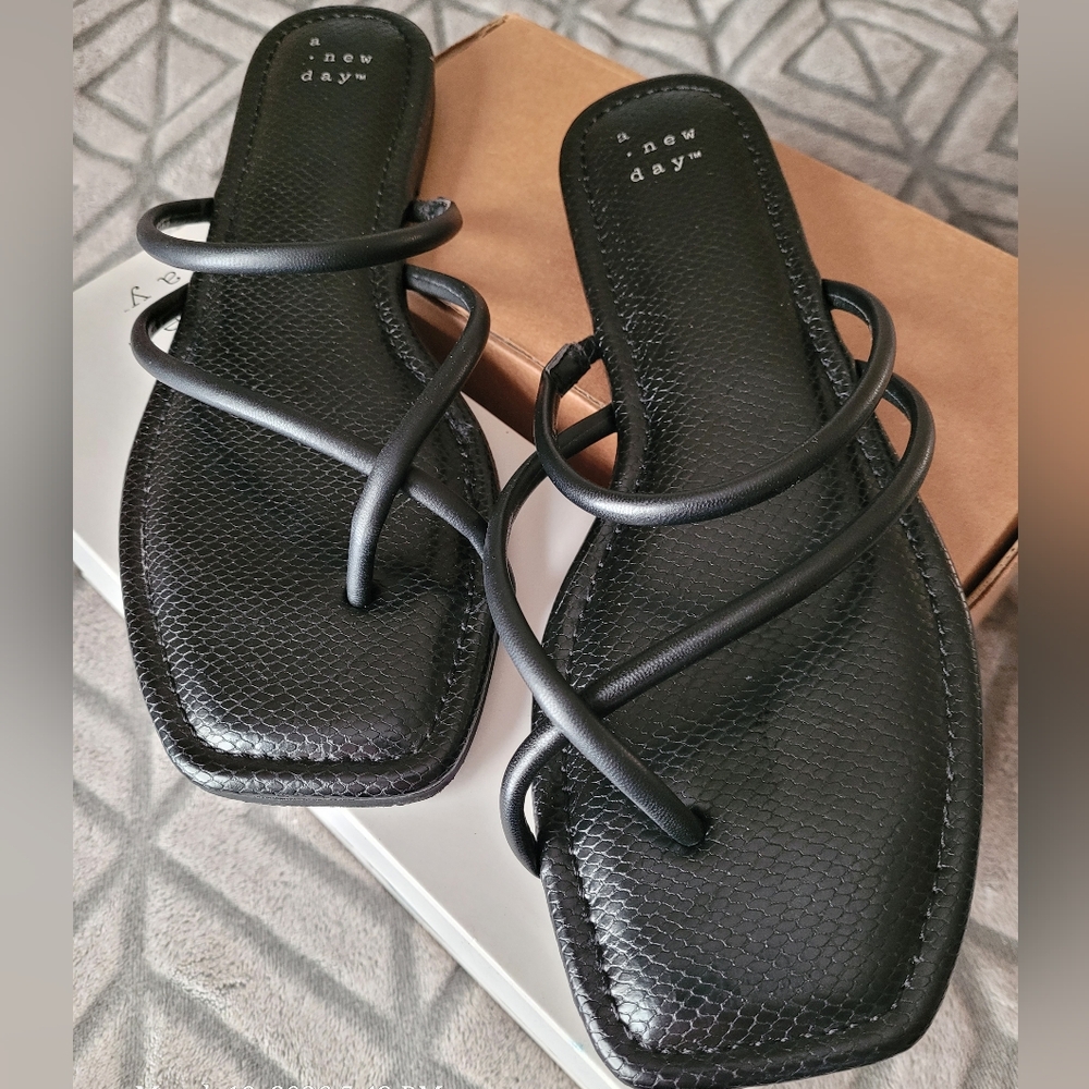 a new day LEON Black Strappy Square-Toe Sandals
